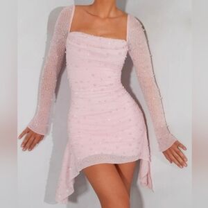 Oh Polly Blush Pink Long Sleeve Dress